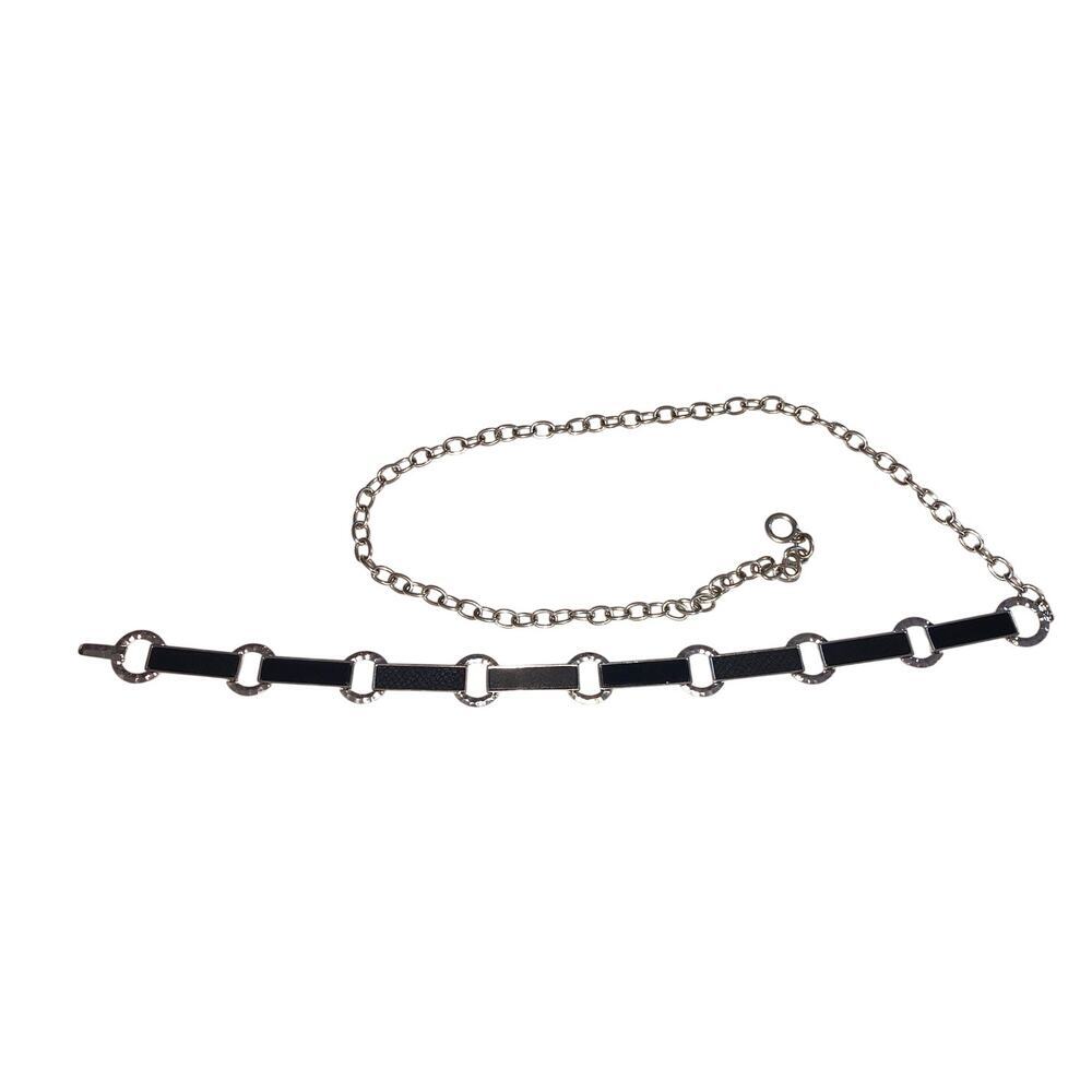 Chicos Chain Link Belt Silver Black Circles OS Hip Grunge Whimsigoth Y2K Indie